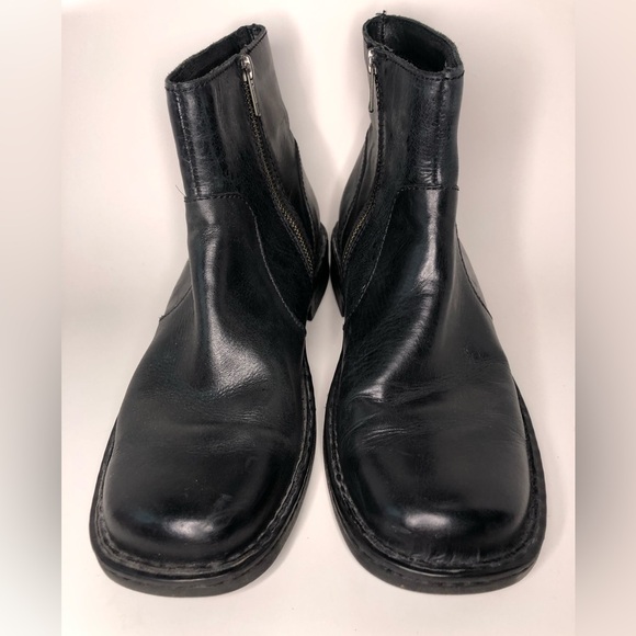 Born Ward Black Leather Side Zip Square Toe Casual Ankle Boots Mens Size 8 - Picture 4 of 12
